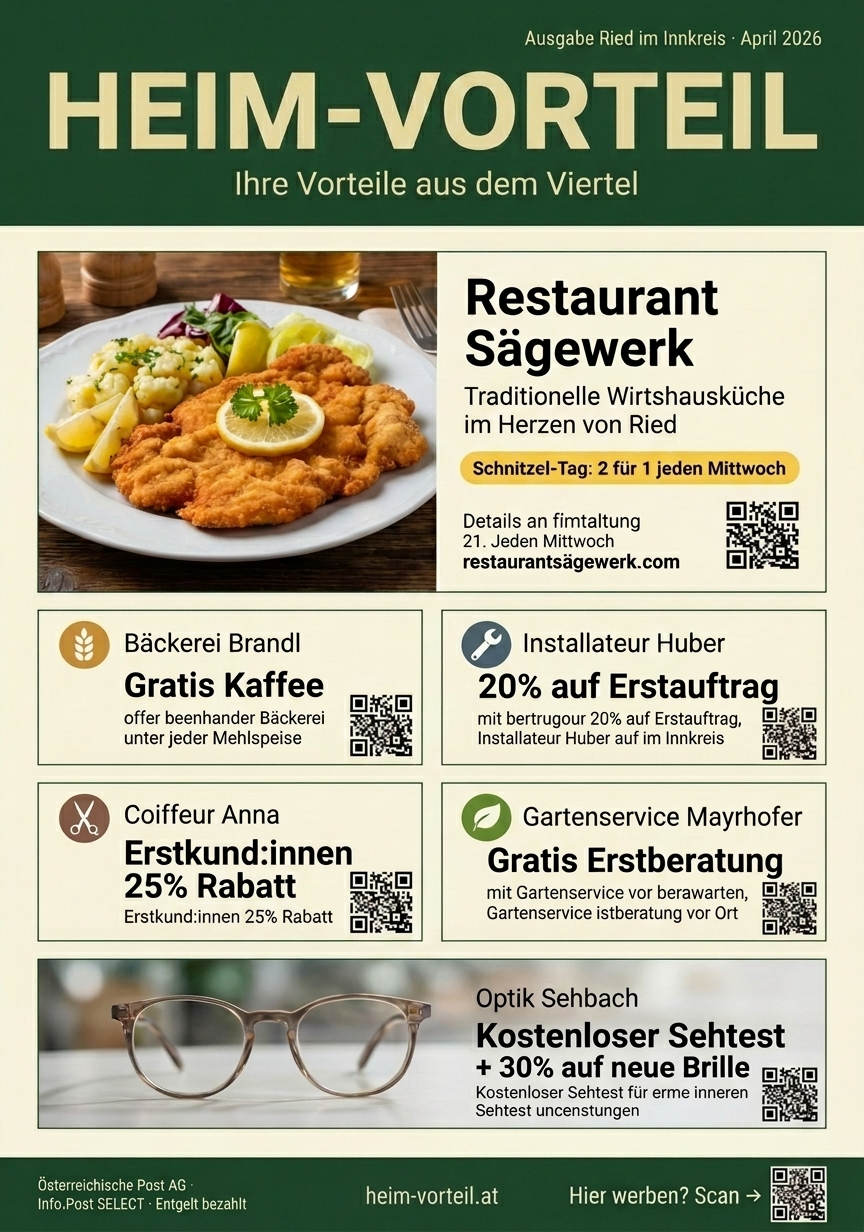 Heim-Vorteil Postkarte mit lokalen Angeboten
